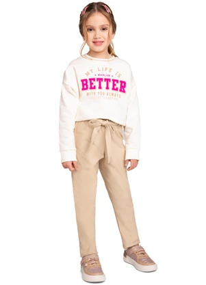 Marlan - Conjunto Blusão e Calça em Molecotton Jeans Bege - MARLAN