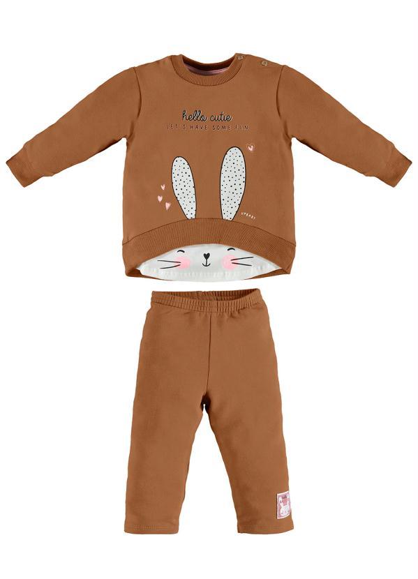 Up Baby - Conjunto Blusão e Calça em Molecotton Marrom