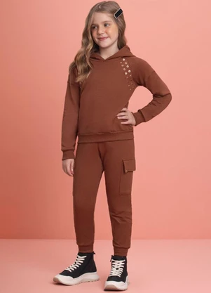 Milli e Nina - Conjunto Blusão e Calça em Molecotton Marrom - MILLI E NINA