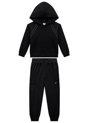 Milli e Nina - Conjunto Blusão e Calça em Molecotton Preto - MILLI E NINA