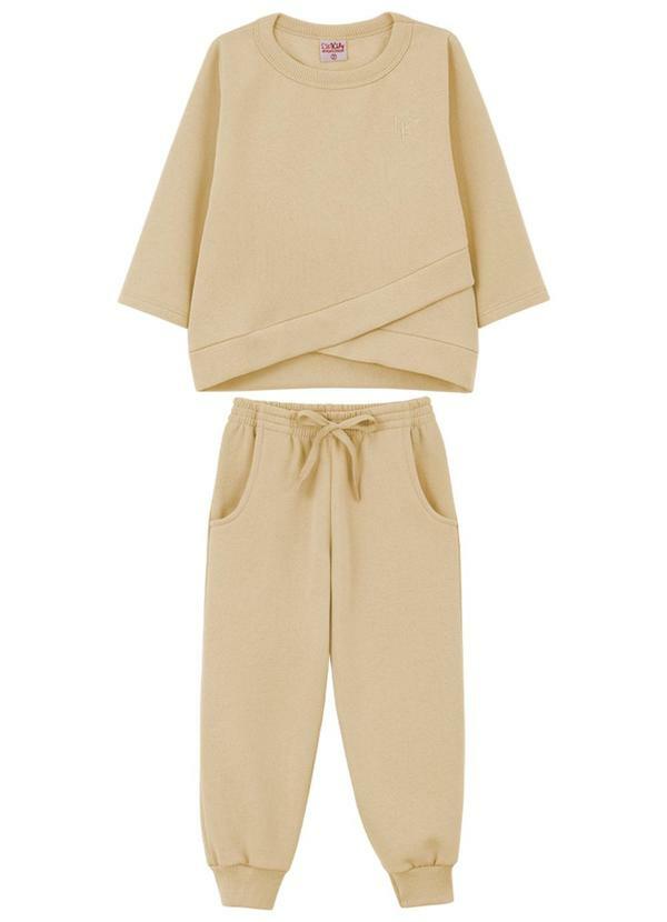 Lik Kids - Conjunto Blusão e Calça em Moletom 2 Cabos Bege