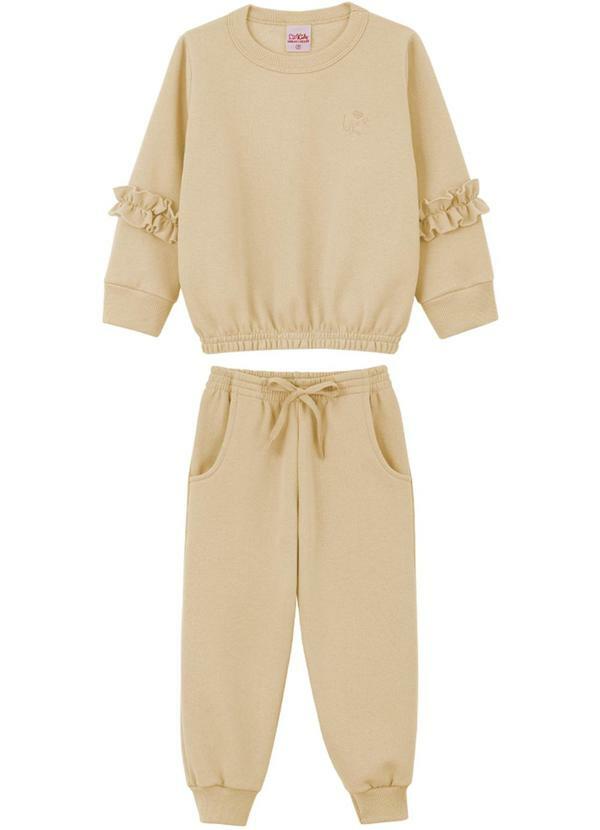 Lik Kids - Conjunto Blusão e Calça em Moletom 2 Cabos Bege