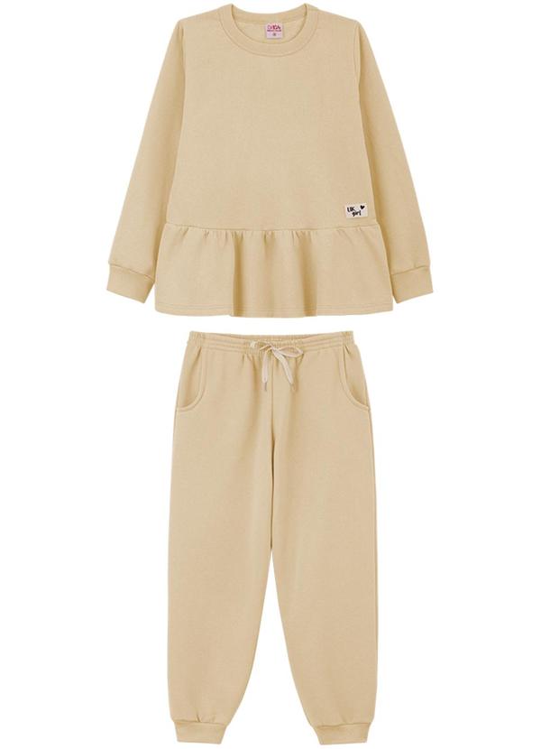 Lik Kids - Conjunto Blusão e Calça em Moletom 2 Cabos Bege