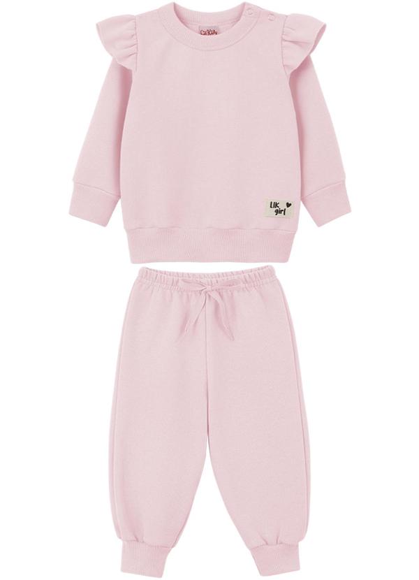 Lik Kids - Conjunto Blusão e Calça em Moletom 2 Cabos Rosa