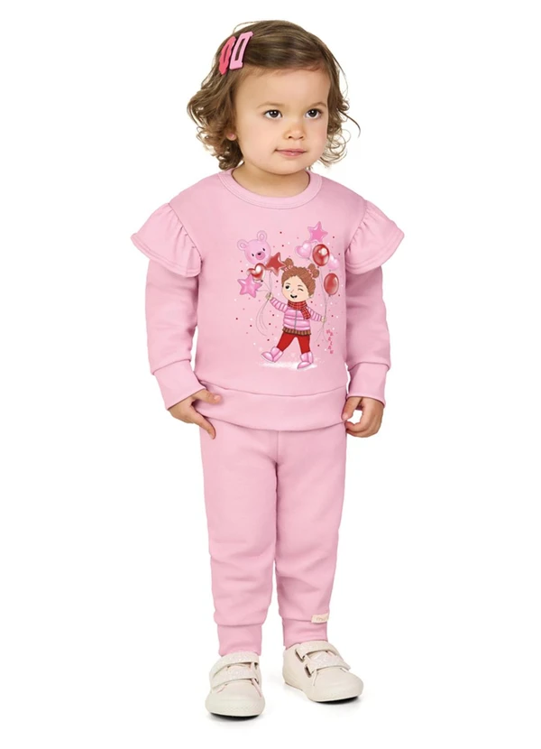 Marlan - Conjunto Blusão e Calça em Moletom Felpado Rosa