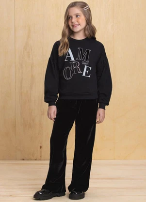 Milli e Nina - Conjunto Blusão e Calça em Veludo Alemão Preto - MILLI E NINA