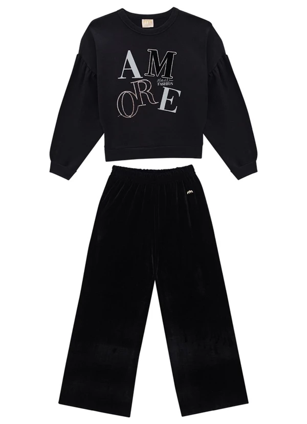 Milli e Nina - Conjunto Blusão e Calça em Veludo Alemão Preto 2