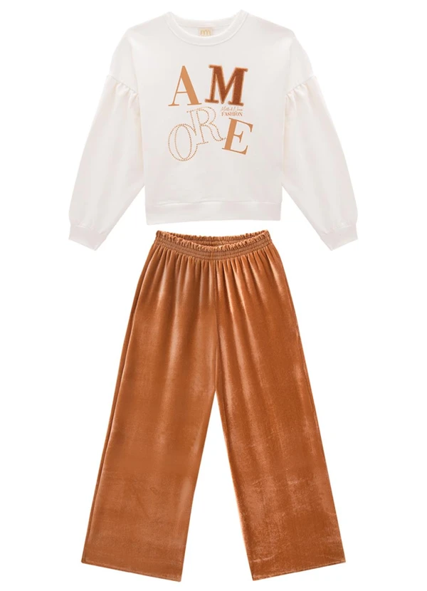 Milli e Nina - Conjunto Blusão e Calça em Veludo Alemão Bege