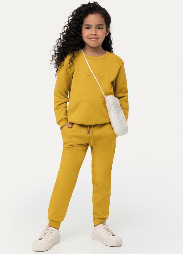 Carinhoso - Conjunto Blusão e Calça Moletom Bolsos Amarelo