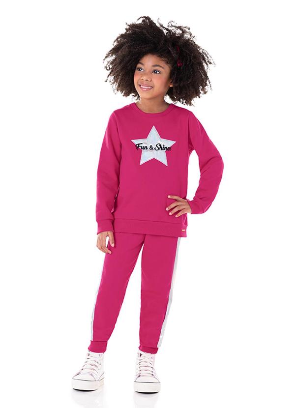 Marlan - Conjunto Blusão e Calça Moletom Holográfico Rosa