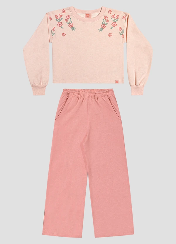 Kely Kety - Conjunto Blusão e Calça Pantalona Rosa