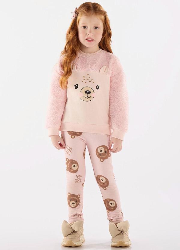 Up Baby - Conjunto Blusão e Calça Peluciada Rosa