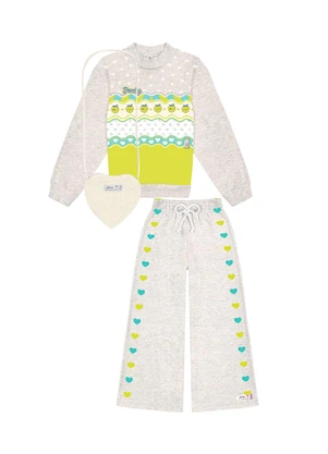 Abrange - Conjunto Blusão e Calça Wide Leg com Bolsa Cinza - ABRANGE