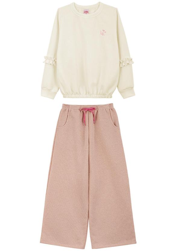Lik Kids - Conjunto Blusão e Calça Wide Leg Moletinho Bege