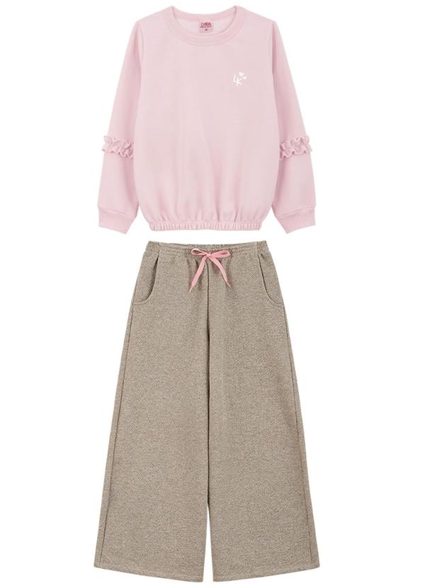 Lik Kids - Conjunto Blusão e Calça Wide Leg Moletinho Rosa