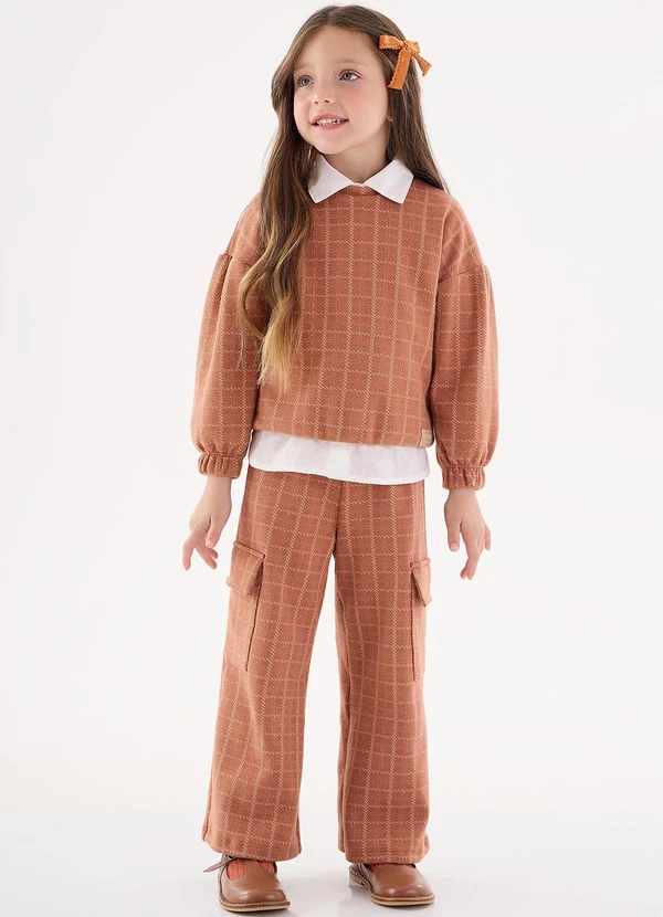 Up Baby - Conjunto Blusão e Calça Xadrez Marrom