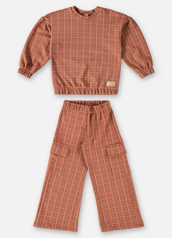 Up Baby - Conjunto Blusão e Calça Xadrez Marrom 2