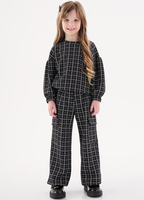 Up Baby - Conjunto Blusão e Calça Xadrez Preto