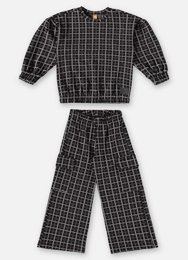 Up Baby - Conjunto Blusão e Calça Xadrez Preto 2