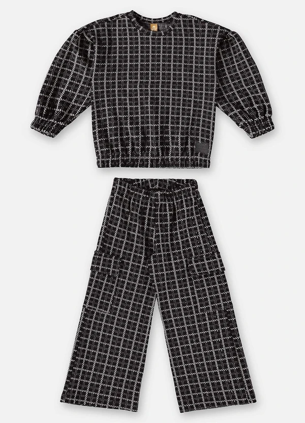 Up Baby - Conjunto Blusão e Calça Xadrez Preto 2