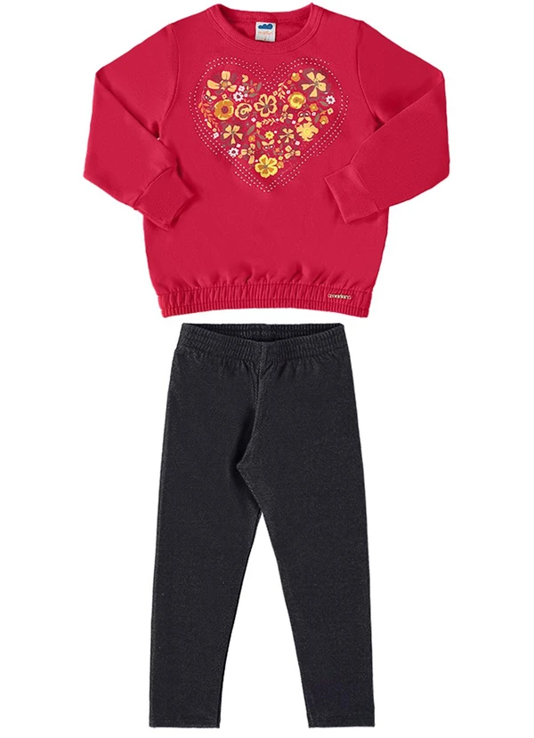 Marlan - Conjunto Blusão e Legging Coração Vermelho