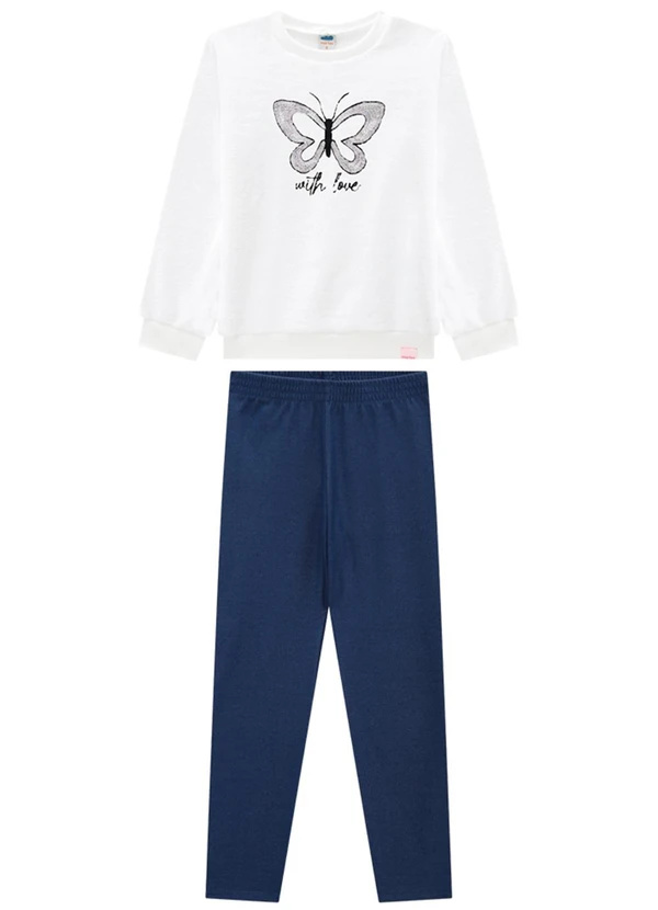 Marlan - Conjunto Blusão e Legging Jeans Branco
