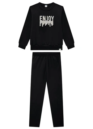 Marlan - Conjunto Blusão e Legging Jeans Preto - MARLAN