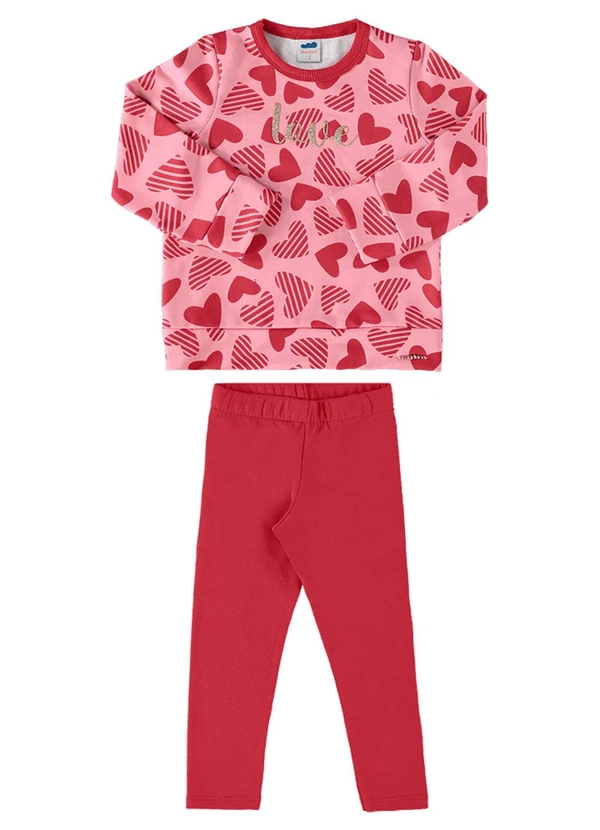 Marlan - Conjunto Blusão e Legging Molecotton Love Rosa