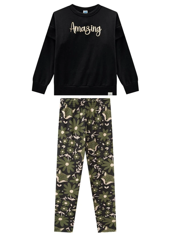 Marlan - Conjunto Blusão e Legging Molecotton Preto