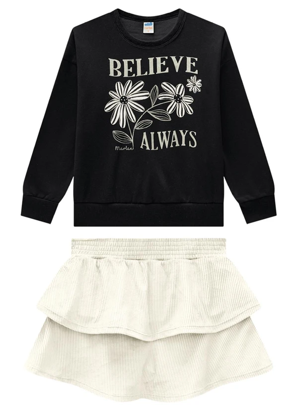 Marlan - Conjunto Blusão e Saia em Plush Listrado Preto