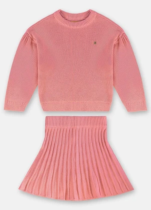 Up Baby - Conjunto Blusão e Saia em Tricot Rosa - UP BABY