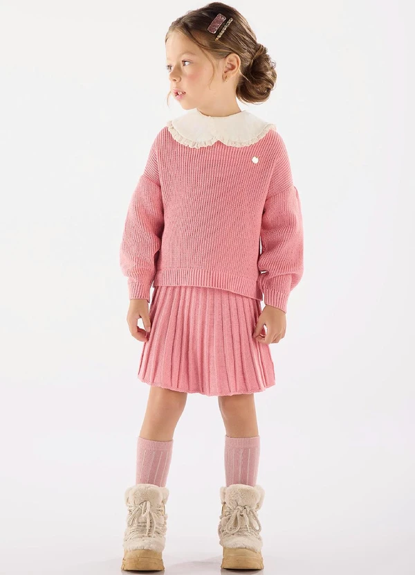 Up Baby - Conjunto Blusão e Saia em Tricot Rosa