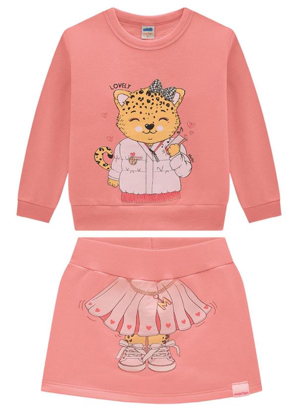 Marlan - Conjunto Blusão e Short-Saia em Moletom Rosa