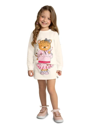 Marlan - Conjunto Blusão e Short-Saia em Moletom Bege - MARLAN