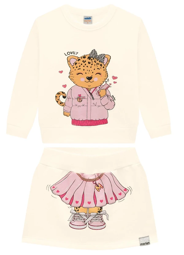 Marlan - Conjunto Blusão e Short-Saia em Moletom Bege 2