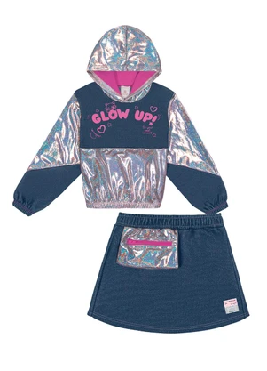 Abrange - Conjunto Blusão e Short-Saia Holográfico Azul - ABRANGE