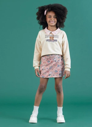 Soft Bonni - Conjunto Blusão e Short Saia Infantil Bege Névoa - SOFT BONNI