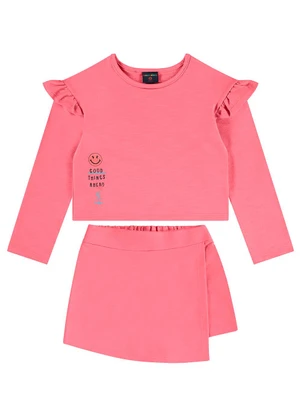 Guloseima - Conjunto Blusão e Short-Saia Rosa - GULOSEIMA