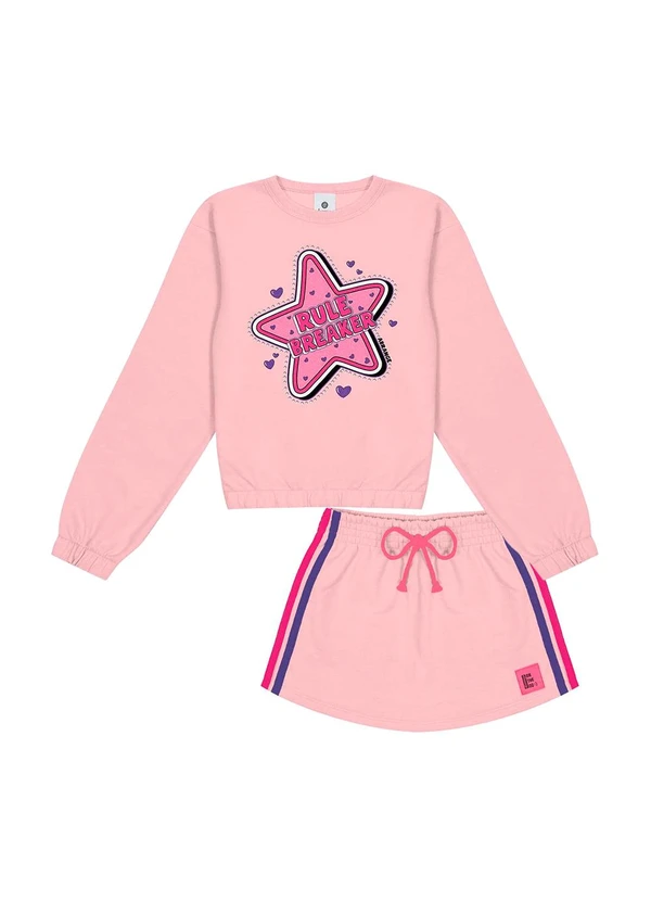 Abrange - Conjunto Blusão e Short-Saia Stars Neon Rosa