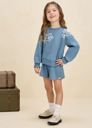 Milli e Nina - Conjunto Blusão e Shorts em Malha Azul - MILLI E NINA