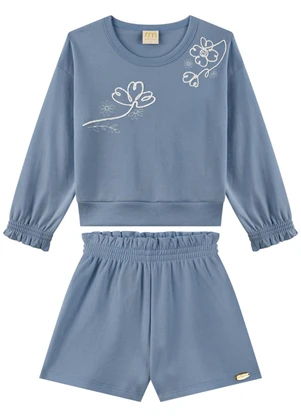 Milli e Nina - Conjunto Blusão e Shorts em Malha Azul - MILLI E NINA