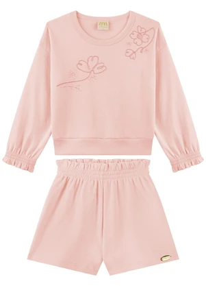 Milli e Nina - Conjunto Blusão e Shorts em Malha Rosa - MILLI E NINA