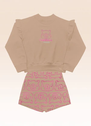 Fakini Kids - Conjunto Blusão e Shorts Saia Bege - FAKINI KIDS