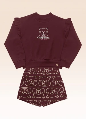 Fakini Kids - Conjunto Blusão e Shorts Saia Vermelho - FAKINI KIDS