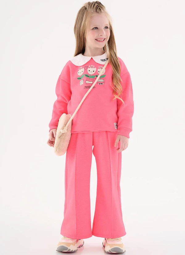 Up Baby - Conjunto Blusão e Wide Leg Infantil Rosa