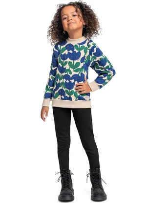 Quimby - Conjunto Blusão Floral e Calça Azul - QUIMBY