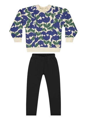 Quimby - Conjunto Blusão Floral e Calça Azul - QUIMBY