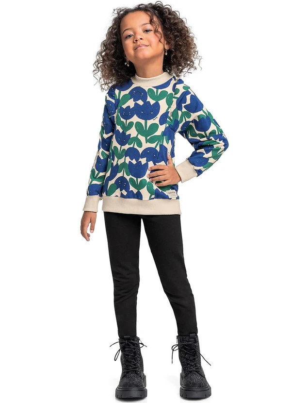 Quimby - Conjunto Blusão Floral e Calça Azul