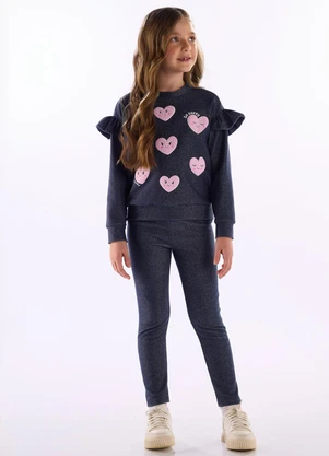 Quimby - Conjunto Blusão Hearts Calça Legging Azul - QUIMBY