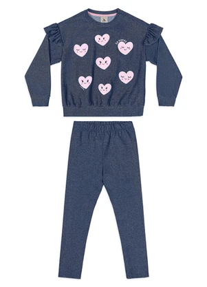 Quimby - Conjunto Blusão Hearts Calça Legging Azul - QUIMBY